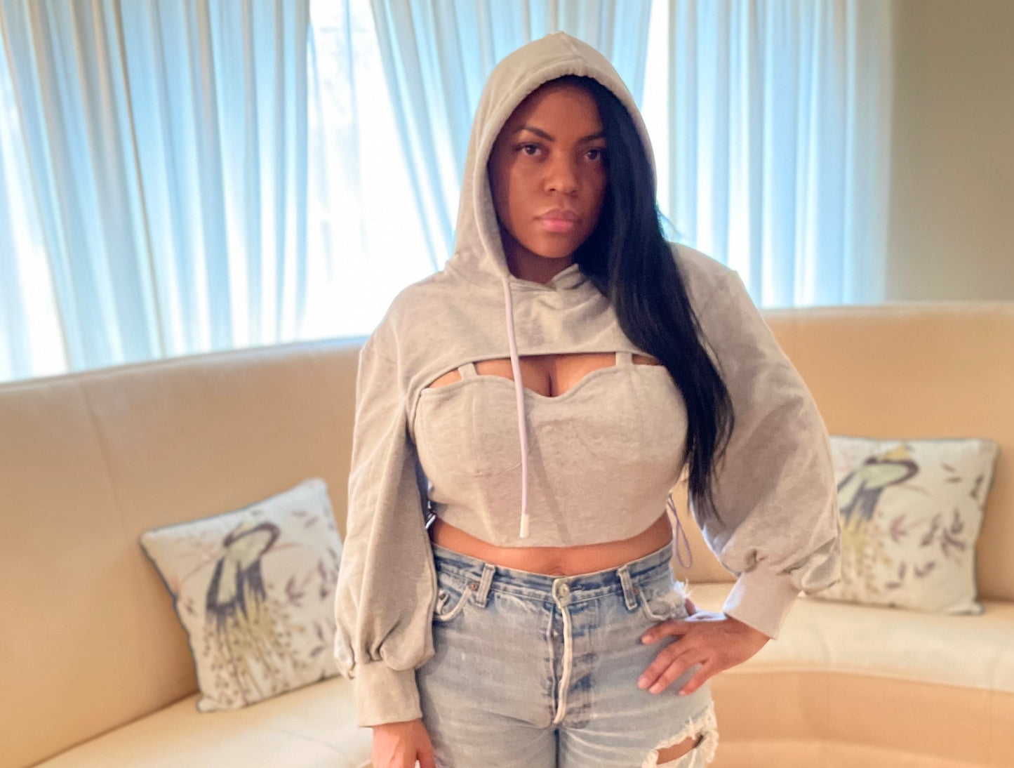 Push It Crop Bustier Sweatshirt